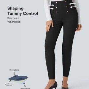 High Waisted Tummy Control Decorative Back Zipper Pockets Herringbone Leggings